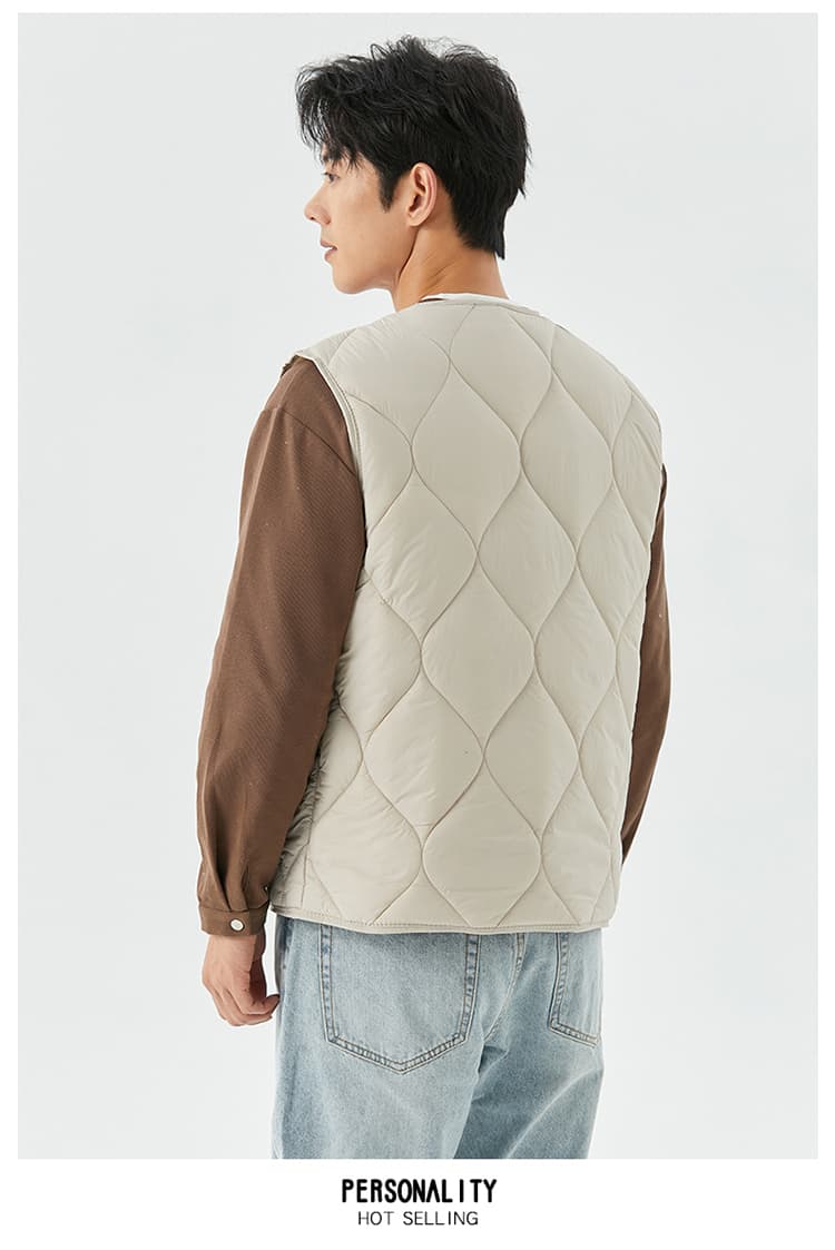 ベスト メンズ 格子キルティング ライトダウンベスト