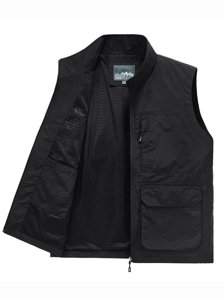 ベスト メンズ スタンドカラー多機能ポケットベスト