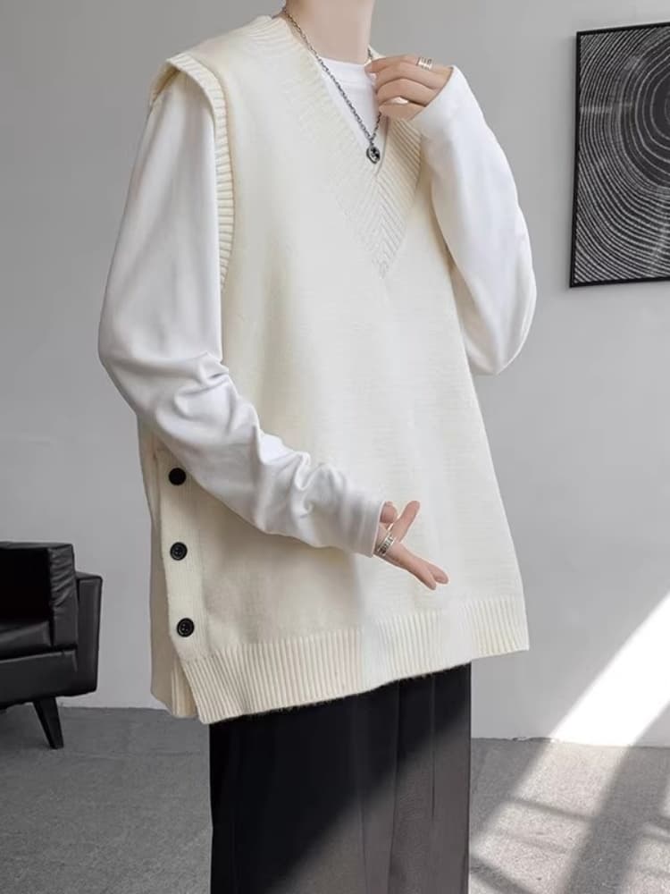 ベスト メンズ ナイロン 大人の余裕 深Vネックニットベスト