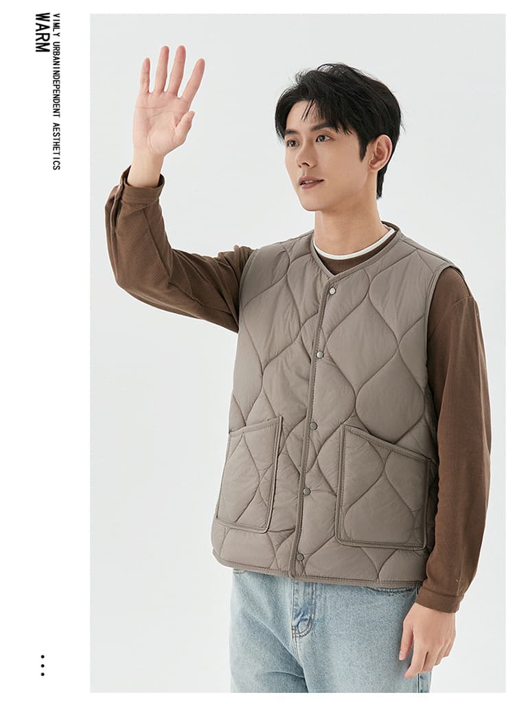 ベスト メンズ 格子キルティング ライトダウンベスト