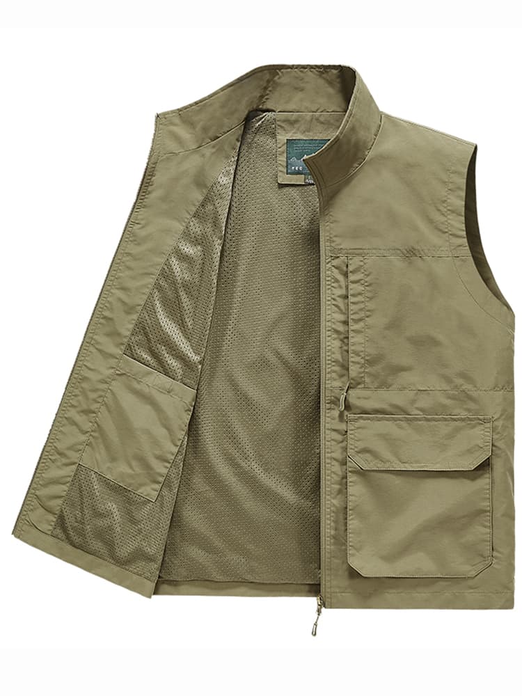 ベスト メンズ スタンドカラー多機能ポケットベスト