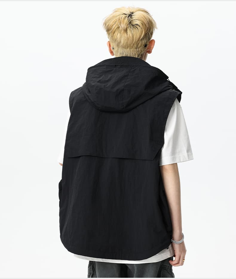 ベスト メンズ ナイロン アウトドア機能性フードベスト