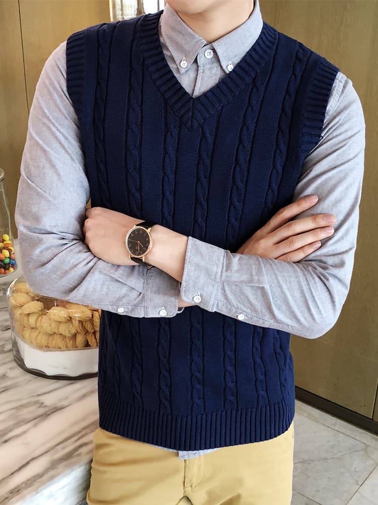 ベスト メンズ ニット 縄編み模様のフォーマルベスト