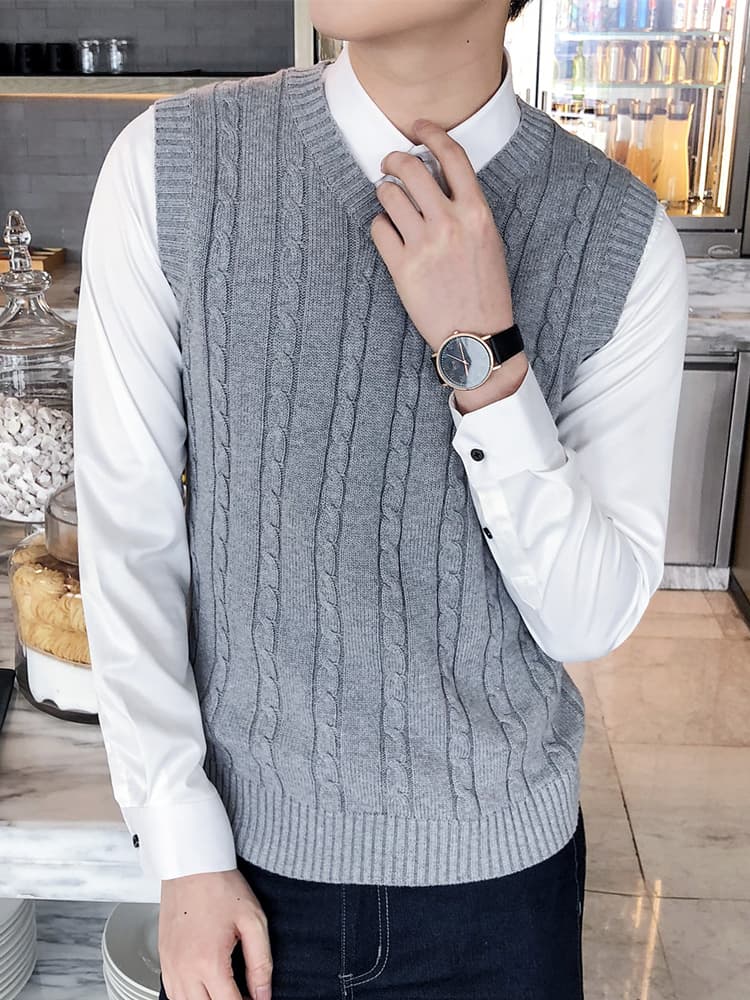 ベスト メンズ ニット 縄編み模様のフォーマルベスト