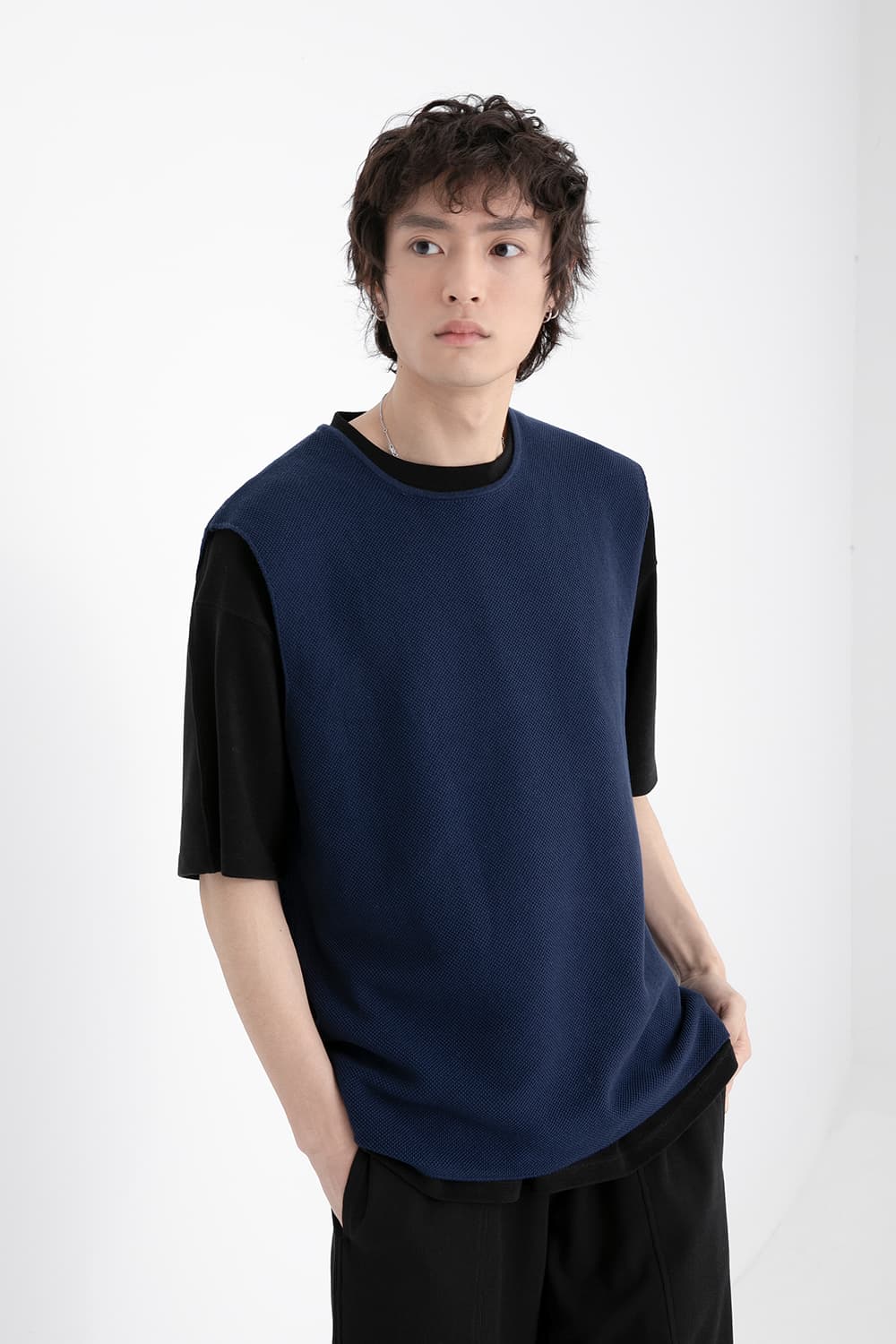 ベスト メンズ ニット シンプル涼風ニットベスト