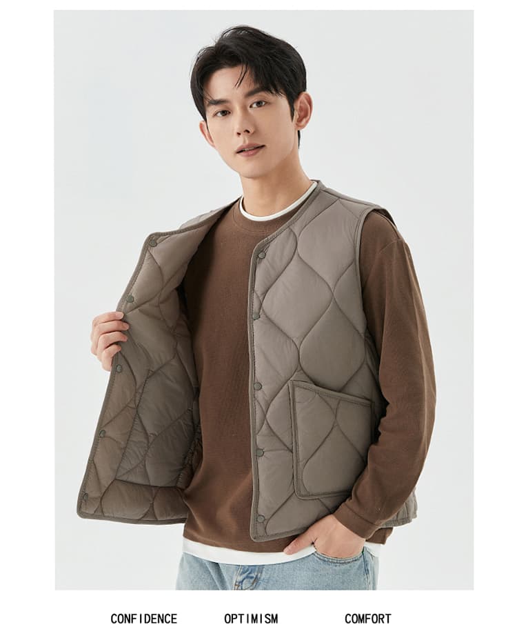 ベスト メンズ 格子キルティング ライトダウンベスト