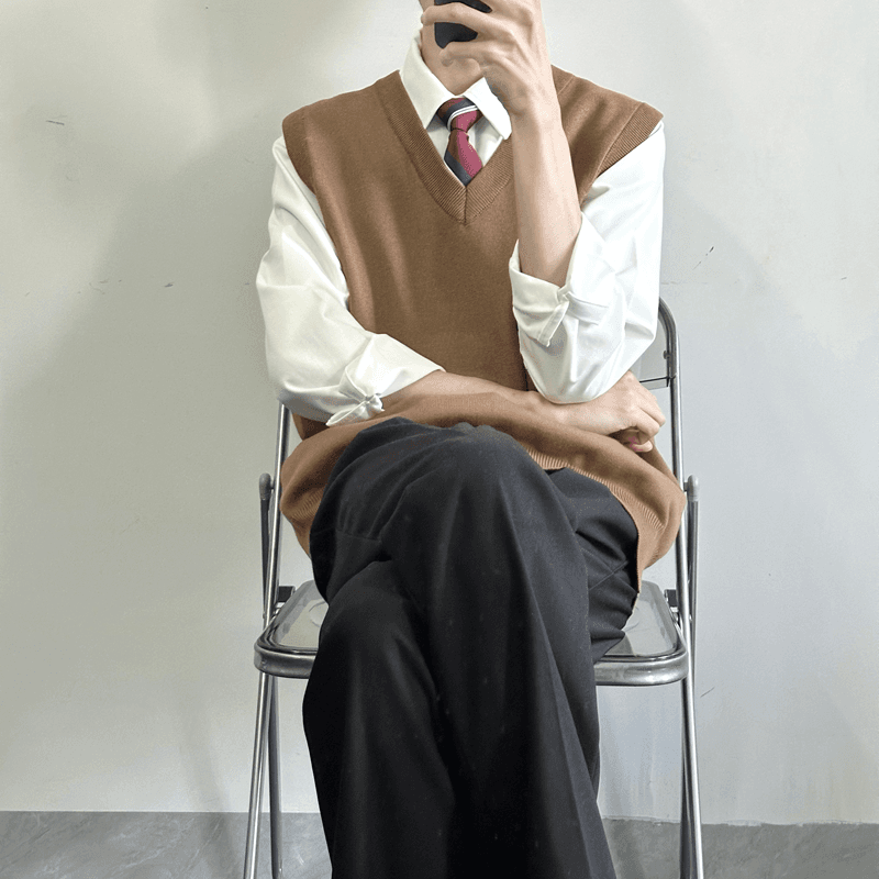 ベスト メンズ ニット シンプル学院風ベストニット