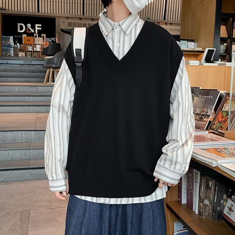 ベスト メンズ シンプルVネックオーバーサイズベスト