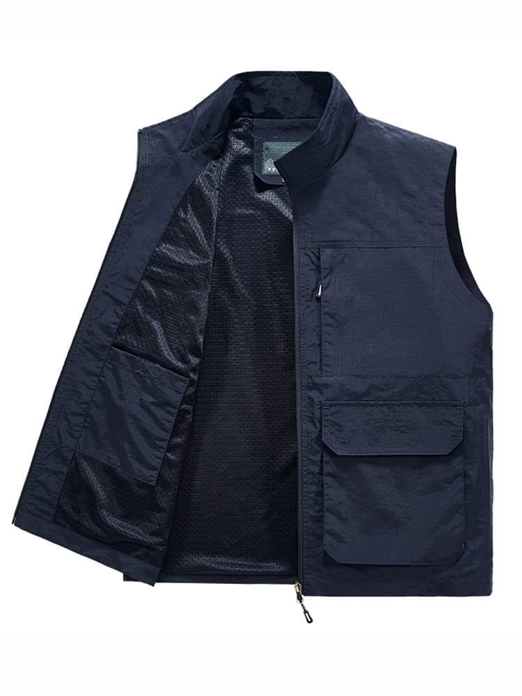 ベスト メンズ スタンドカラー多機能ポケットベスト