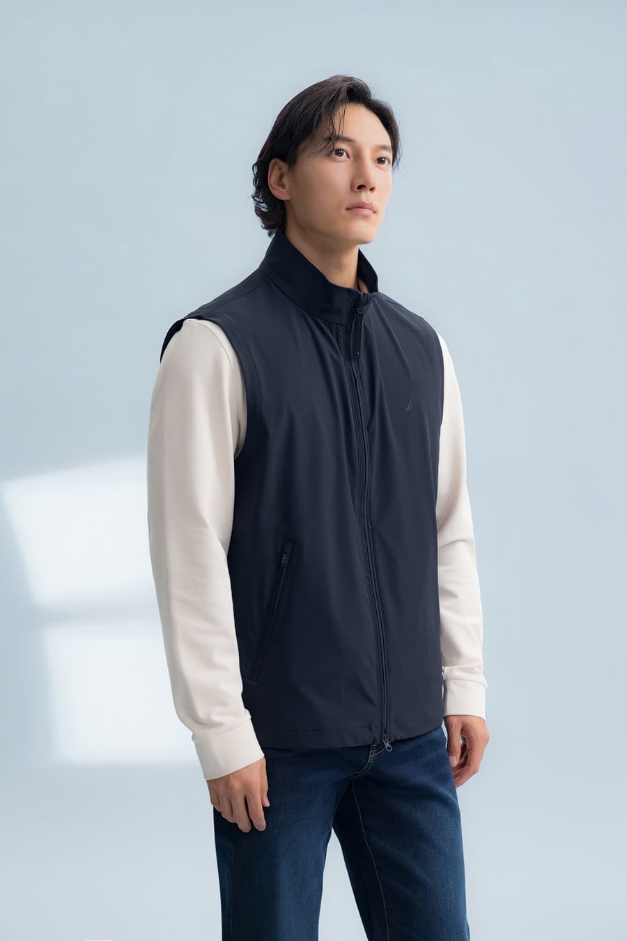 ベスト メンズ ナイロン スタンドカラー ミニマル ベスト