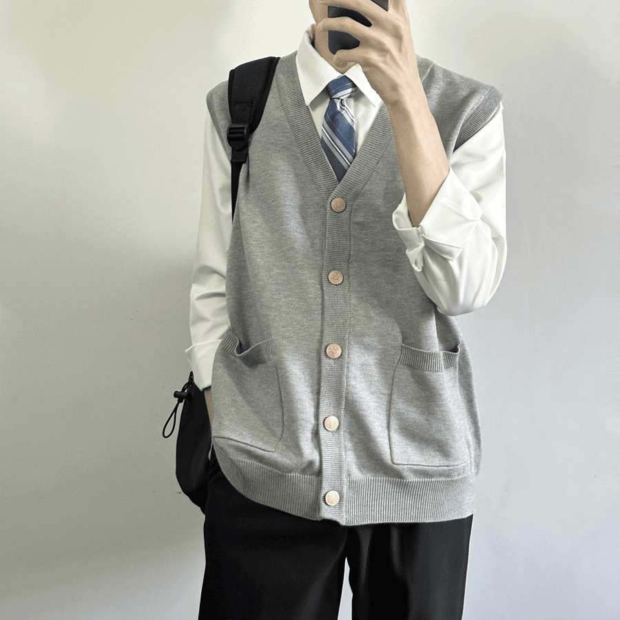 ベスト メンズ クラシック襟元ライン入りニットベスト