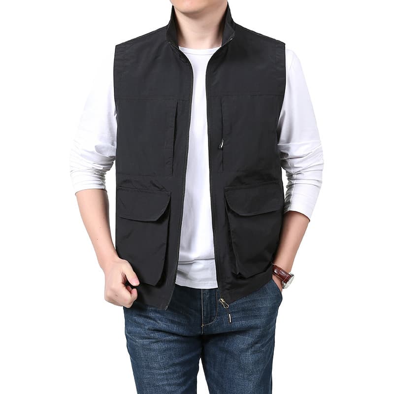 メンズ ベスト マルチポケット機能的ナイロンベスト