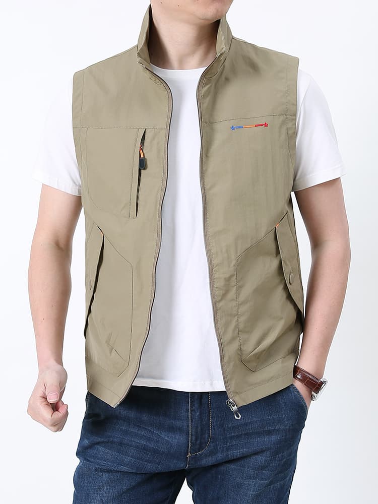 ベスト メンズ ナイロン 多機能スタンドカラーベスト