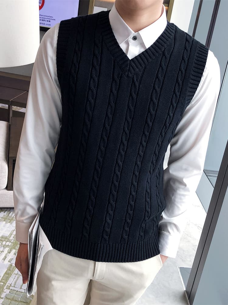 ベスト メンズ ニット 縄編み模様のフォーマルベスト