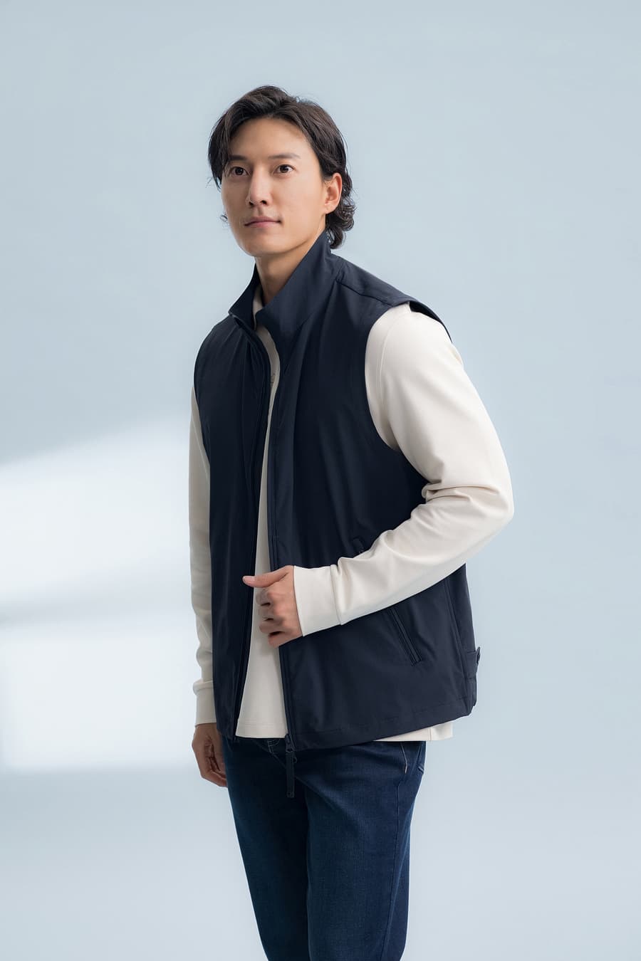 ベスト メンズ ナイロン スタンドカラー ミニマル ベスト
