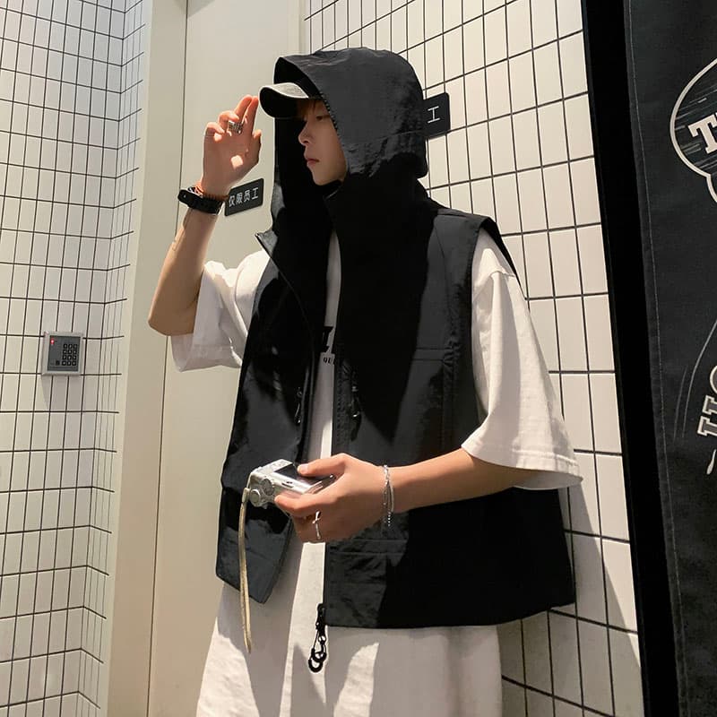 ベスト メンズ 多機能フード付きベスト ジップアップ メンズ