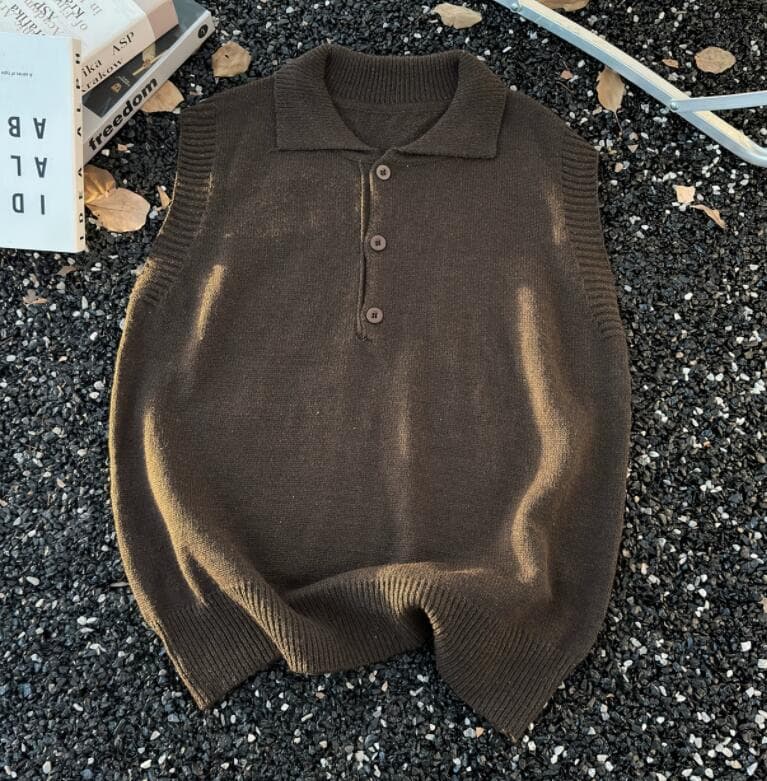 メンズ ベスト 秋冬ニットベスト ポロ襟 チェック柄切替 メンズ