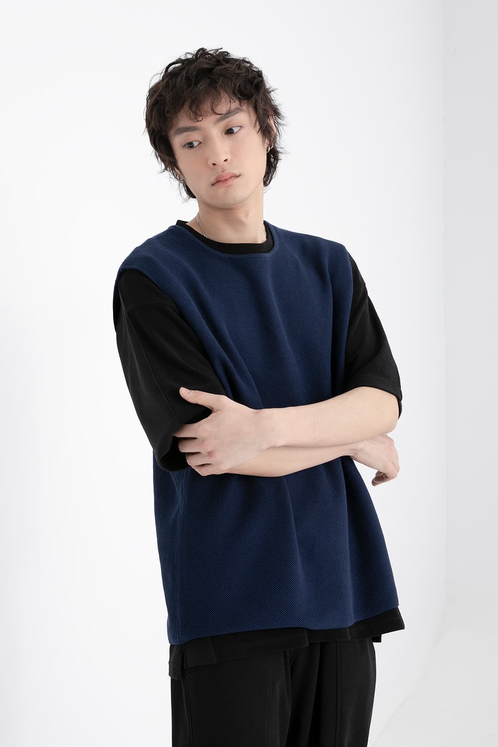 ベスト メンズ ニット シンプル涼風ニットベスト