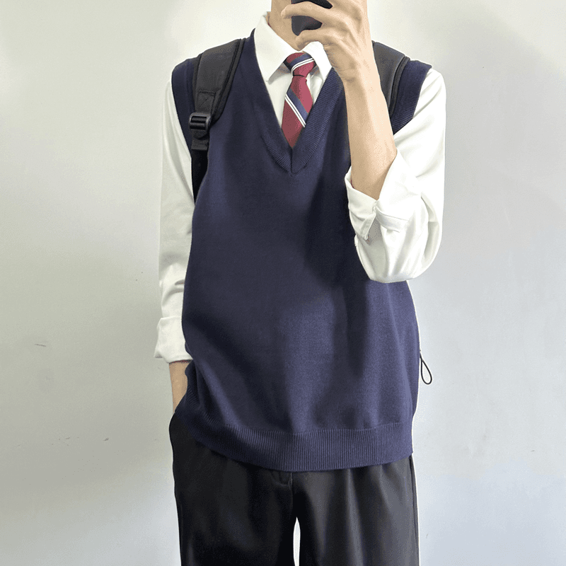 ベスト メンズ クラシック襟元ライン入りニットベスト