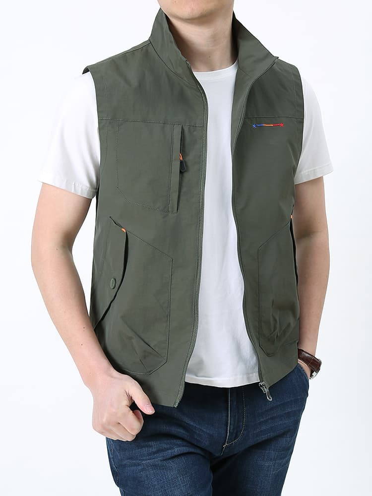 ベスト メンズ ナイロン 多機能スタンドカラーベスト