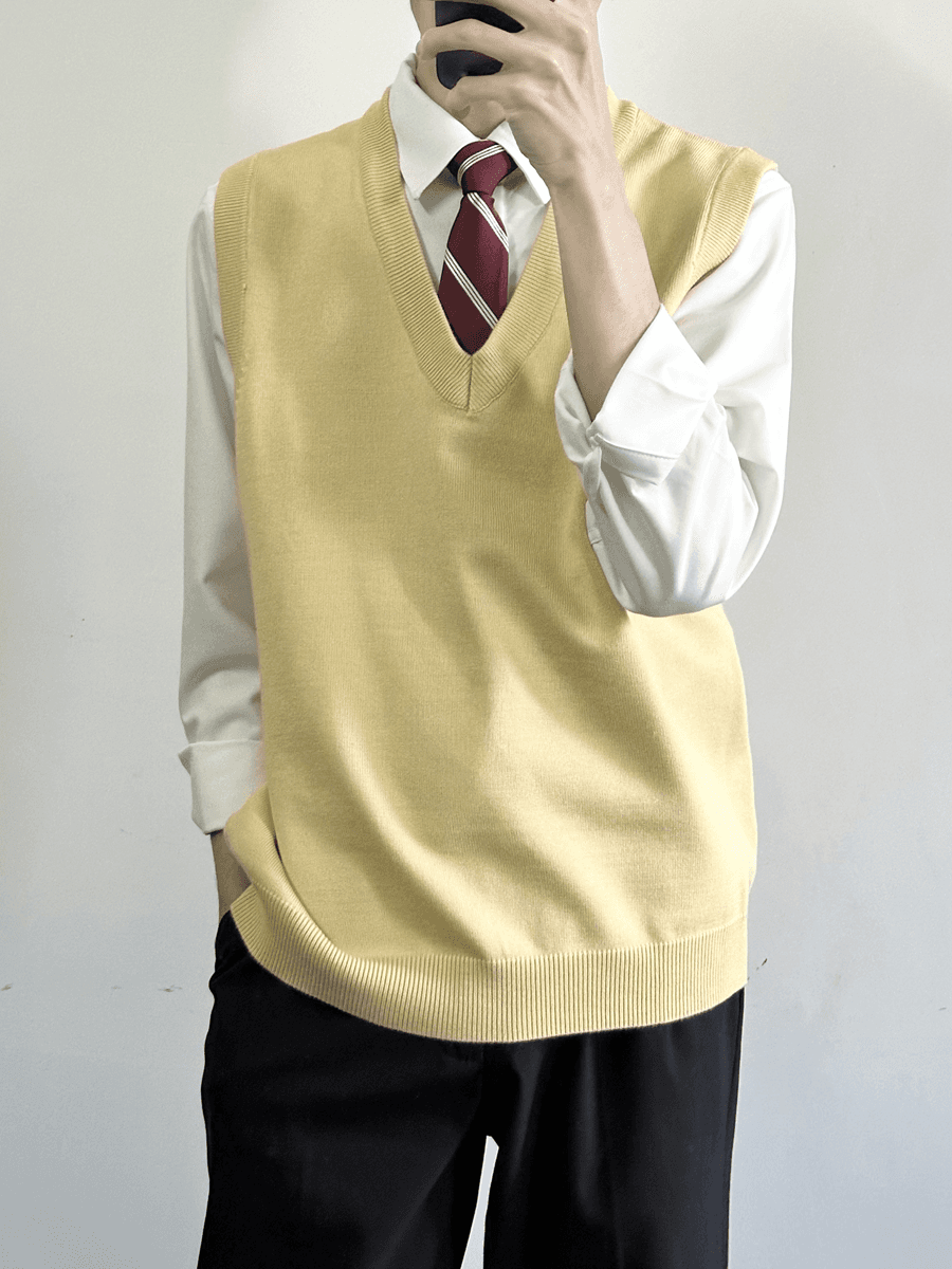 ベスト メンズ ニット シンプル学院風ベストニット