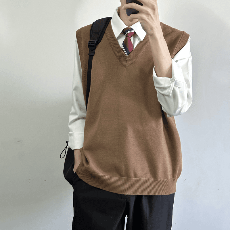 ベスト メンズ クラシック襟元ライン入りニットベスト