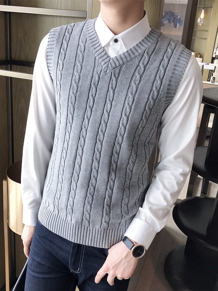 ベスト メンズ ニット 縄編み模様のフォーマルベスト