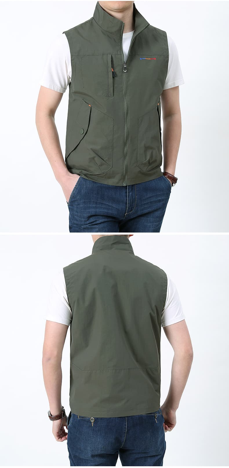 ベスト メンズ ナイロン 多機能スタンドカラーベスト