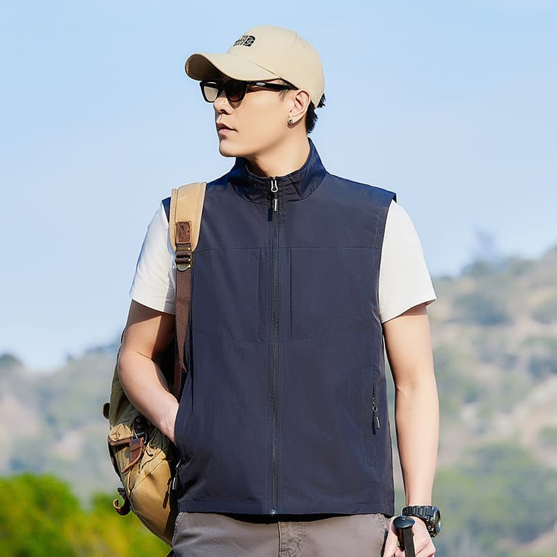 ベスト メンズ 多機能ポケット付き軽量ナイロンベスト