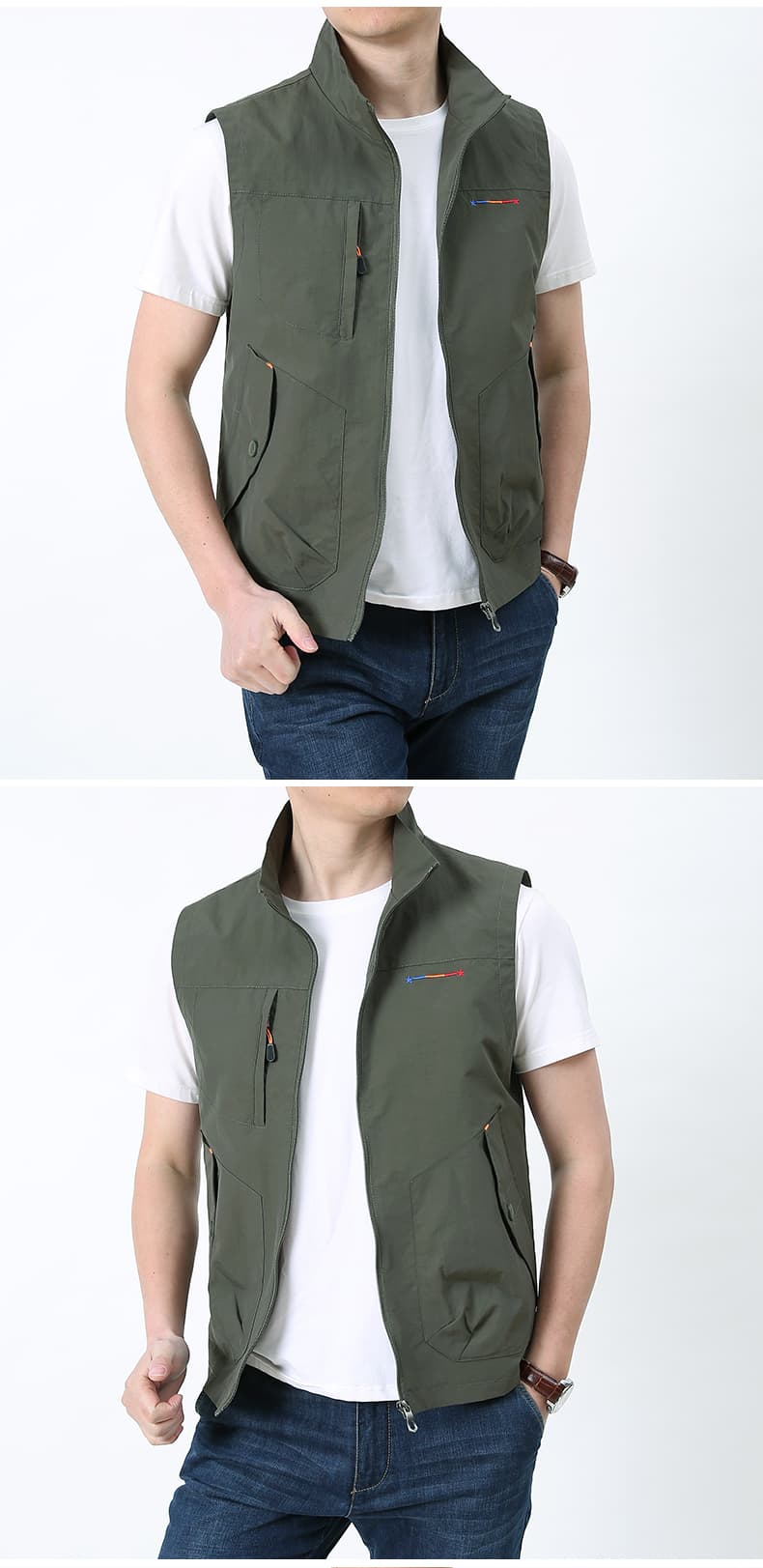 ベスト メンズ ナイロン 多機能スタンドカラーベスト