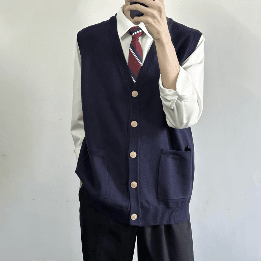 ベスト メンズ クラシック襟元ライン入りニットベスト