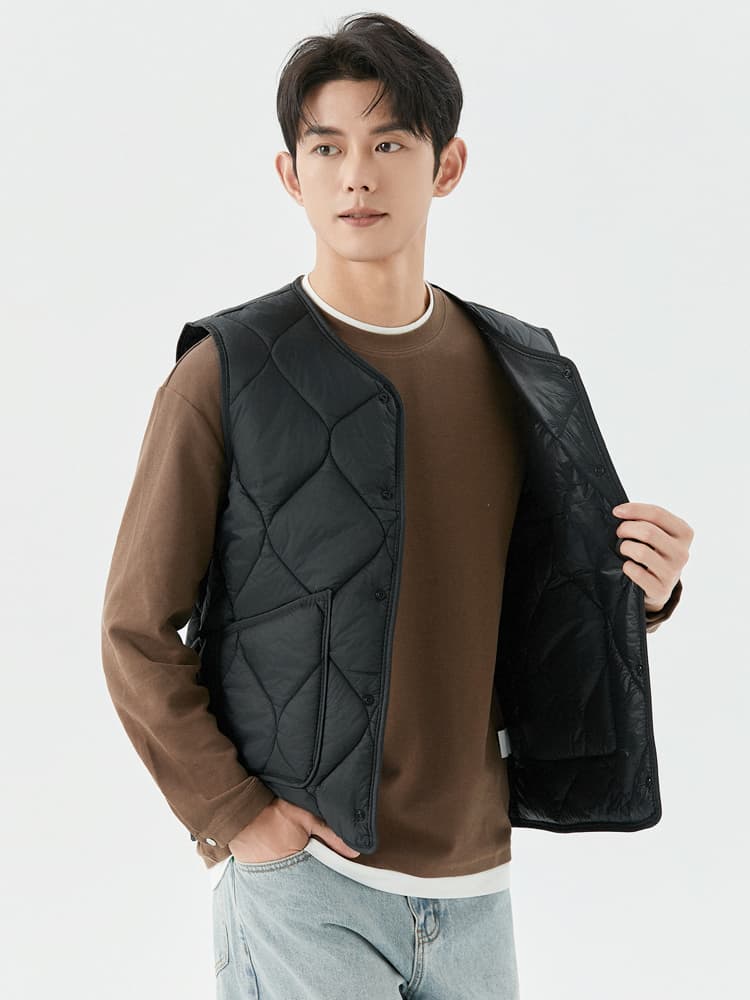 ベスト メンズ 格子キルティング ライトダウンベスト