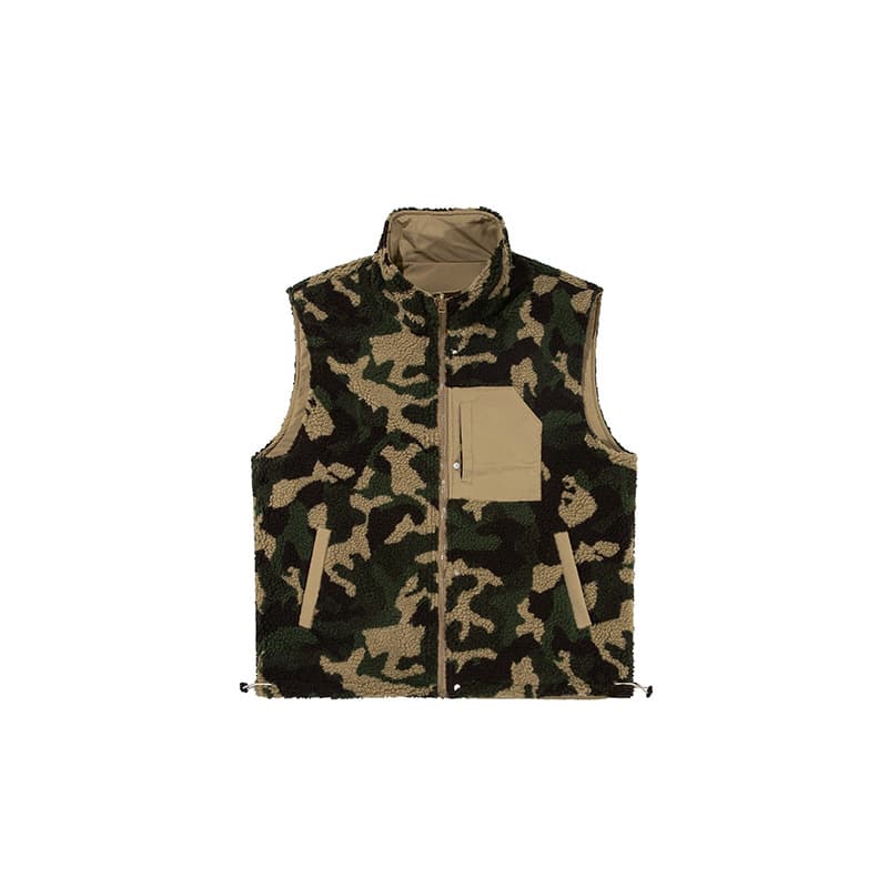 メンズ ベスト メンズ両面着用迷彩柄中綿ベスト防寒アウター
