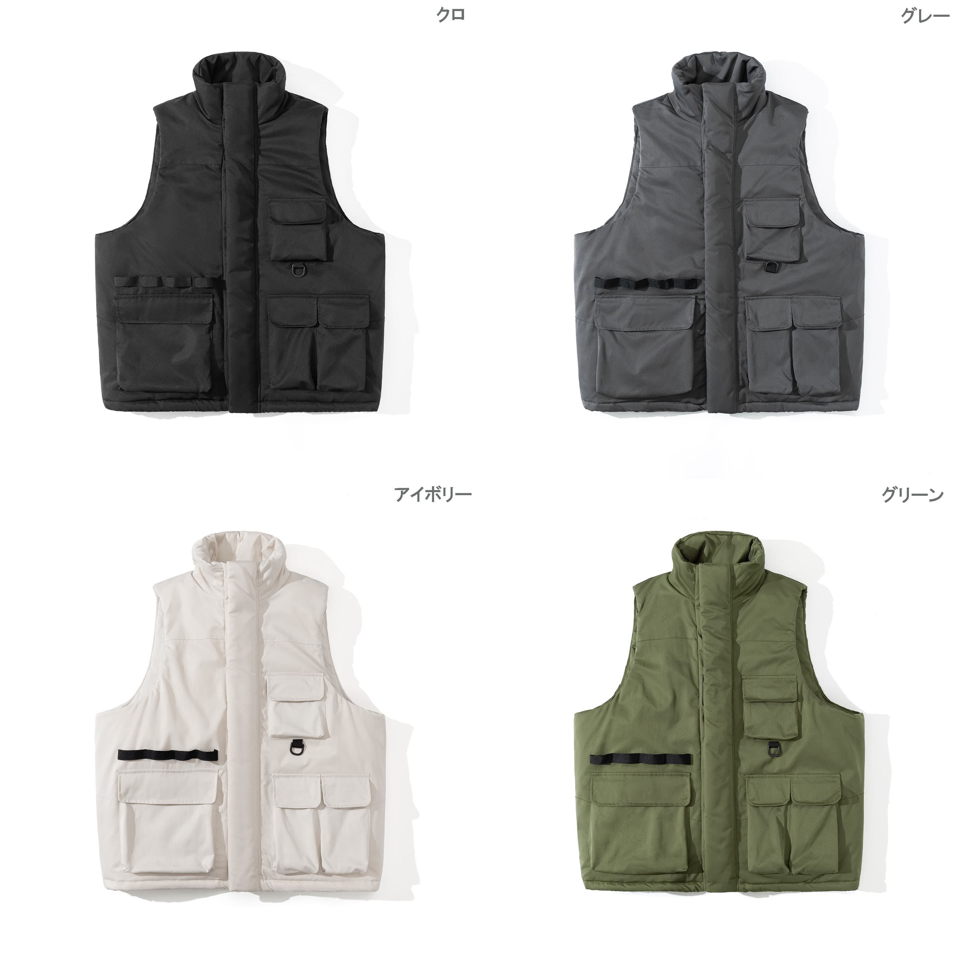 メンズ ベスト メンズ多機能ポケット中綿ベスト防寒