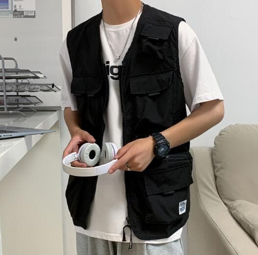 ベスト メンズ 男性用多機能ポケットベスト夏用作業着風レトロ羽織り